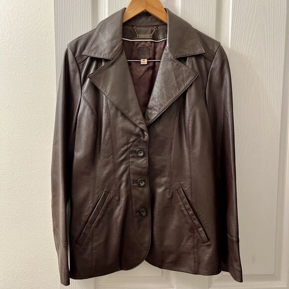 Vtg Wilsons Leather Women M Jacket Chocolate Brown Fitted 3 Button Pockets Lined - Picture 1 of 10